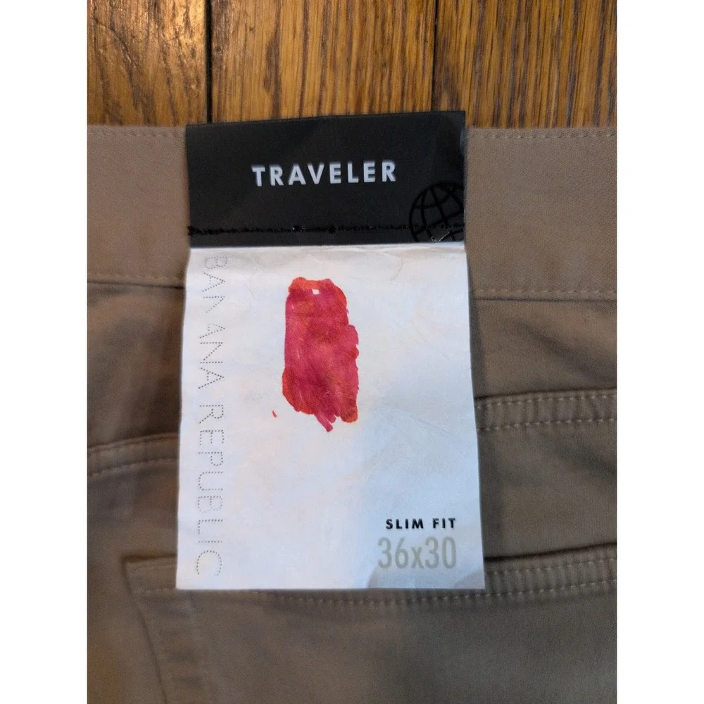 Banana Republic Traveler Pant Mens 36x30 Slim Fit Mid Rise Khaki Tan 488420-01-1